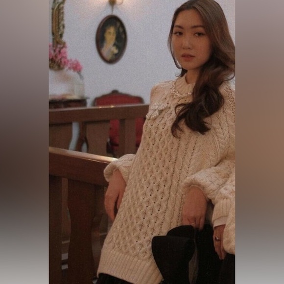 SIMONE ROCHA H&M COLLABORATION Unisex Cable Knit Pearl Sweater - Picture 3 of 6